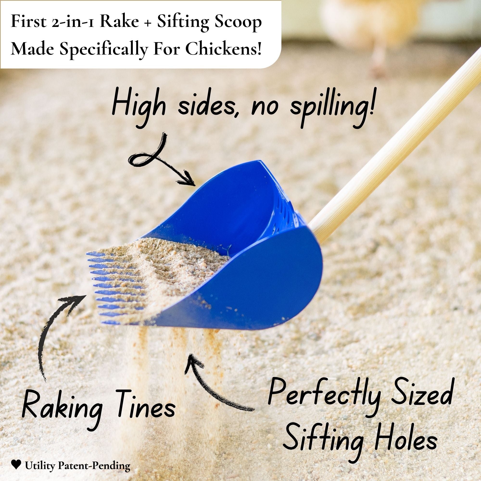 Sand Rake Sift The Coop Scoop® | 2-in-1 Chicken Poop Scoop & Rake | Sand Sifting Shov ...