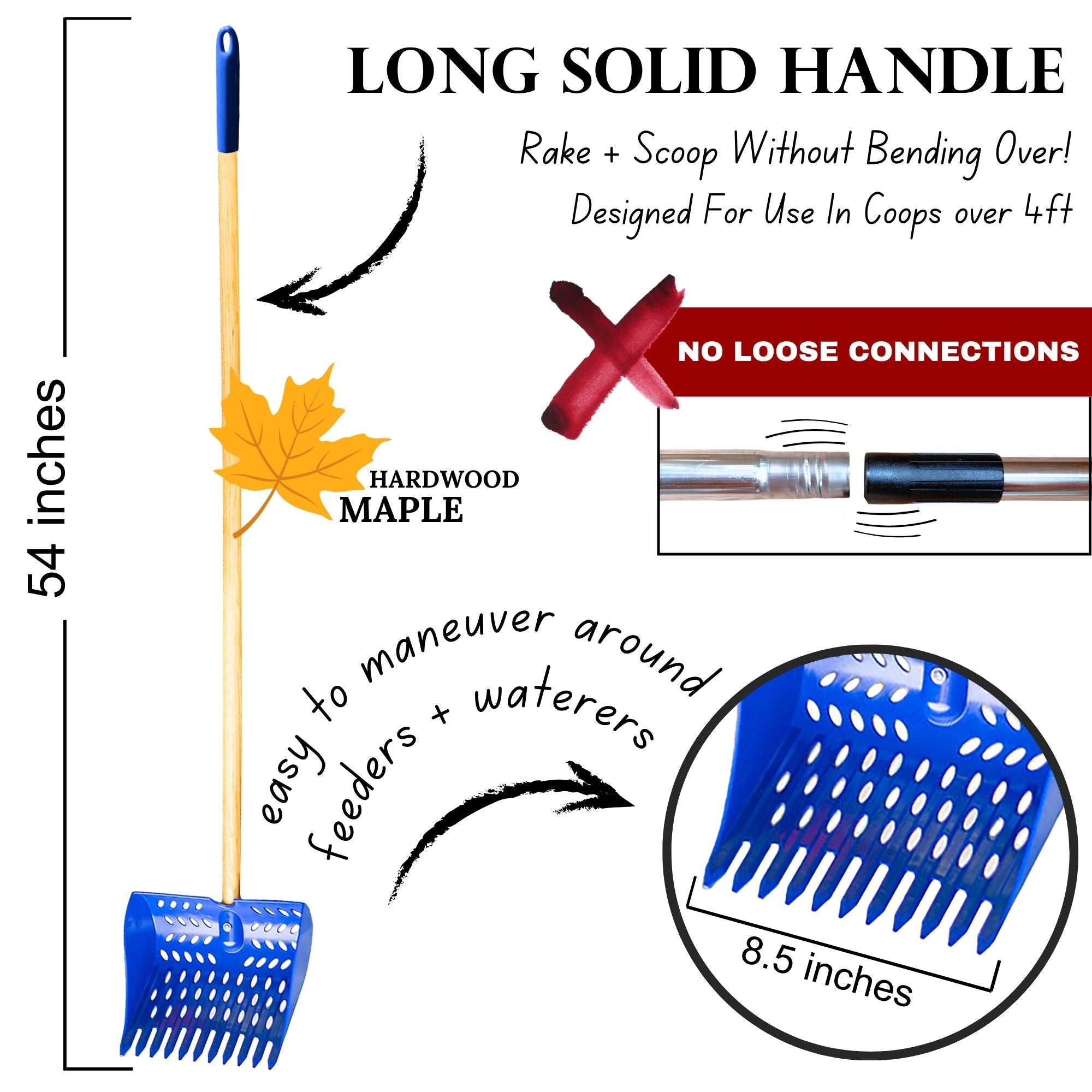 The Coop Scoop® Ground | 2-in-1 Chicken Poop Scoop & Rake | 48