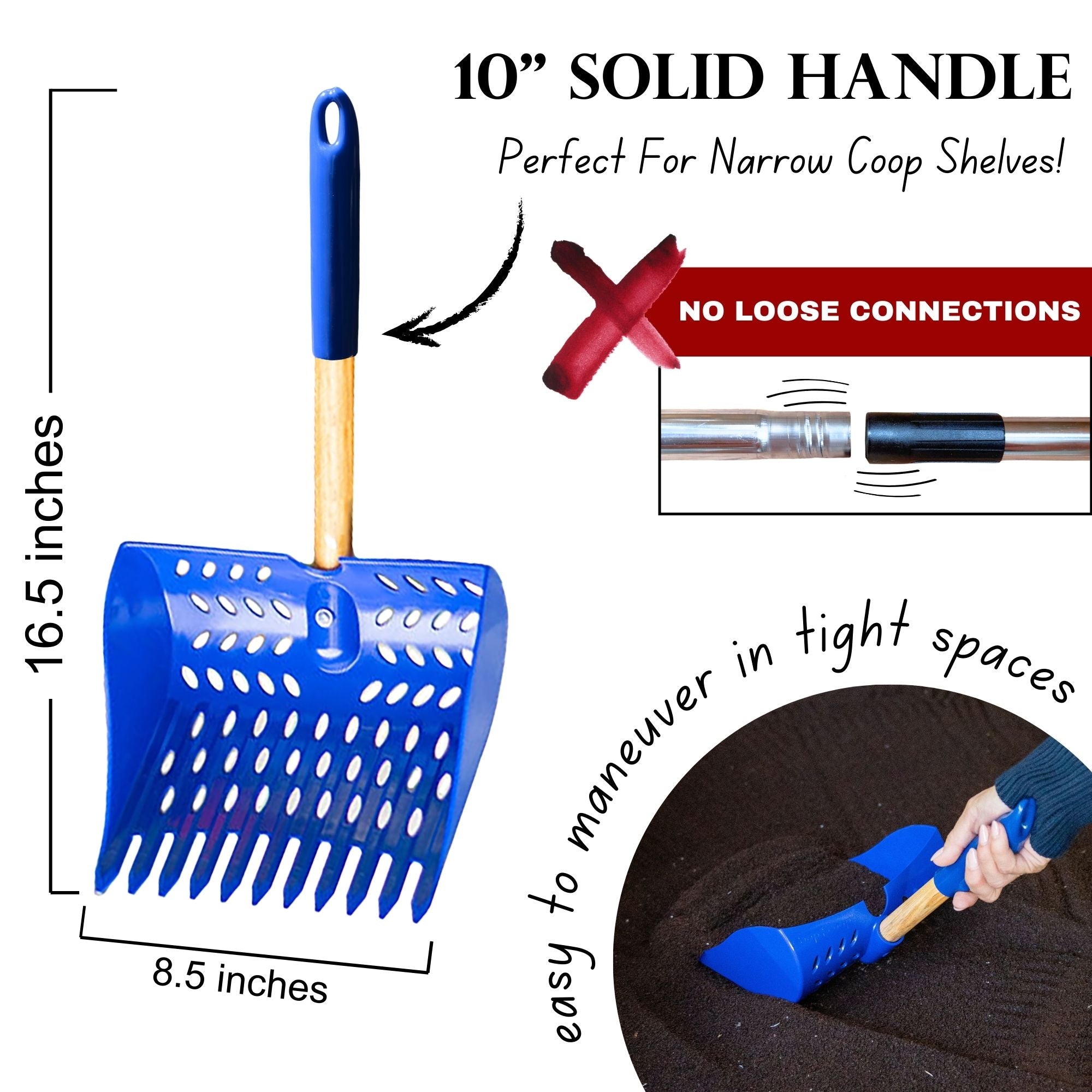 The Coop Scoop® Shelf | 2-in-1 Chicken Poop Scoop & Rake | 10