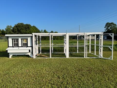 White Wooden Chicken Run and Large Farmhouse Chicken Coop