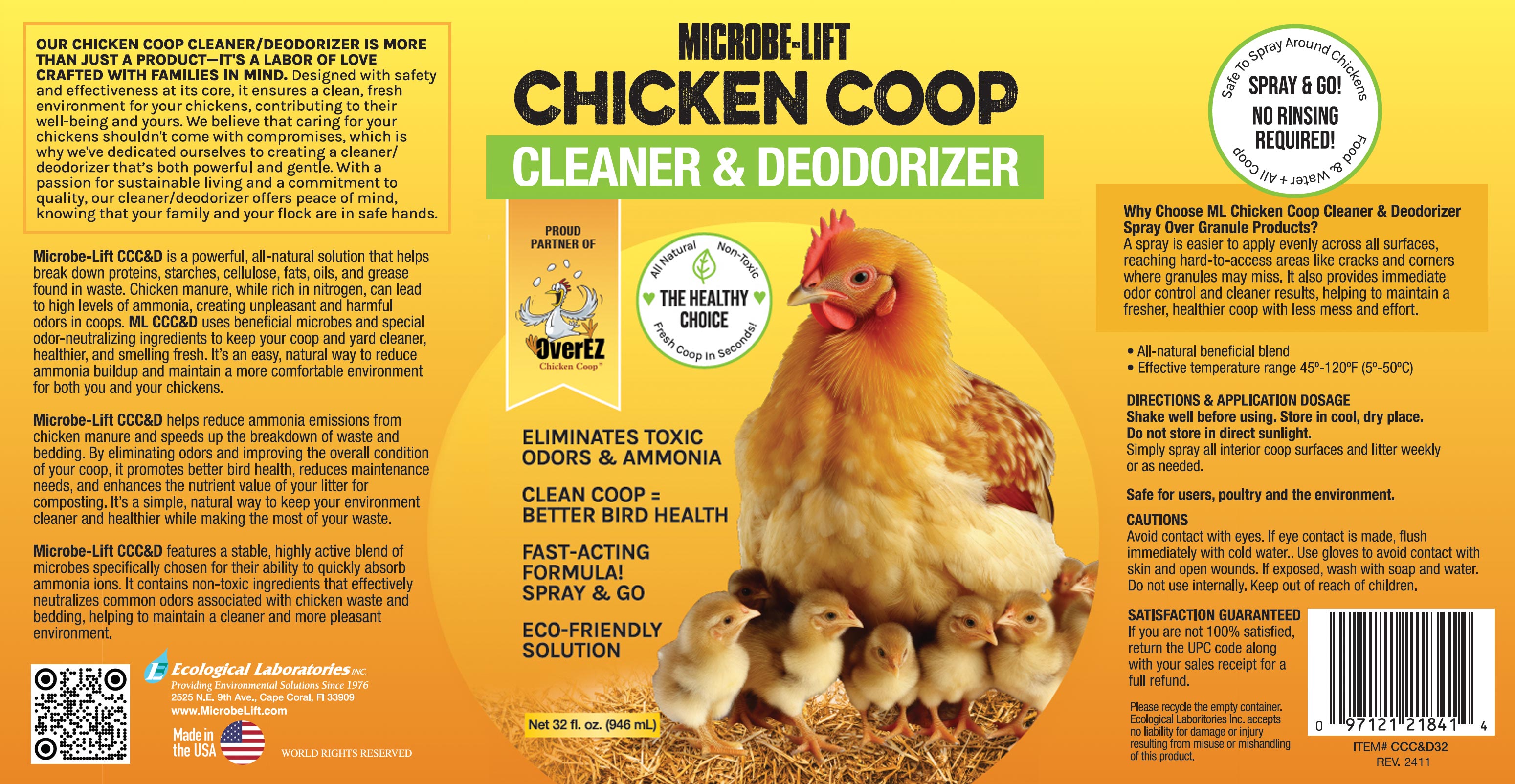 Microbe-Lift Chicken Coop Cleaner and Deodorizer Label