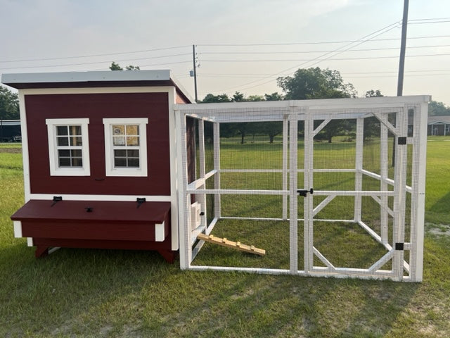 OverEZ Walk-In Chicken Coop and White Wooden Chicken Run