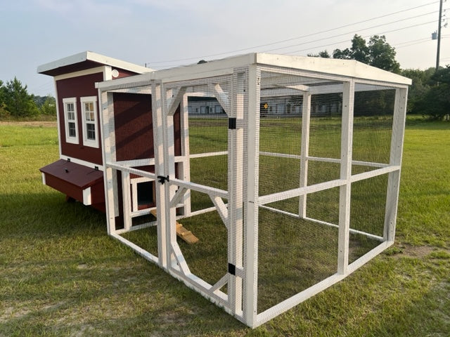 OverEZ Walk-In Chicken Coop and White Wooden Chicken Run