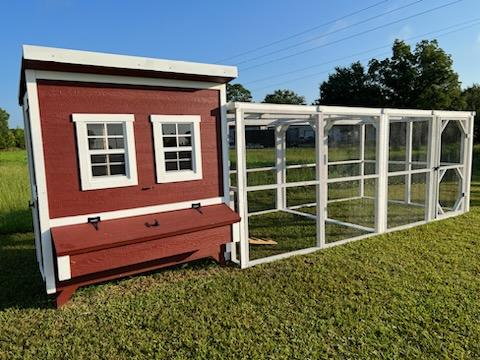 White Wooden Chicken Run with Walk-In Chicken Coop