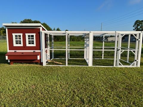 White Wooden Chicken Run with Walk-In OverEZ Chicken Cop