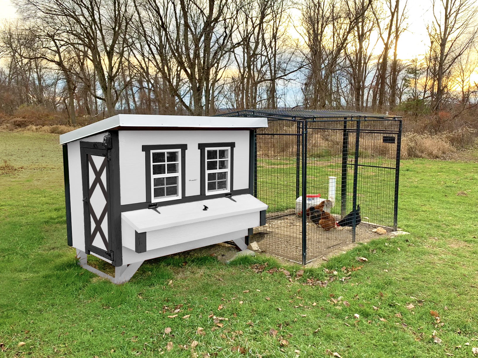 Large Farmhouse OverEZ Chicken Coop with Run Attached